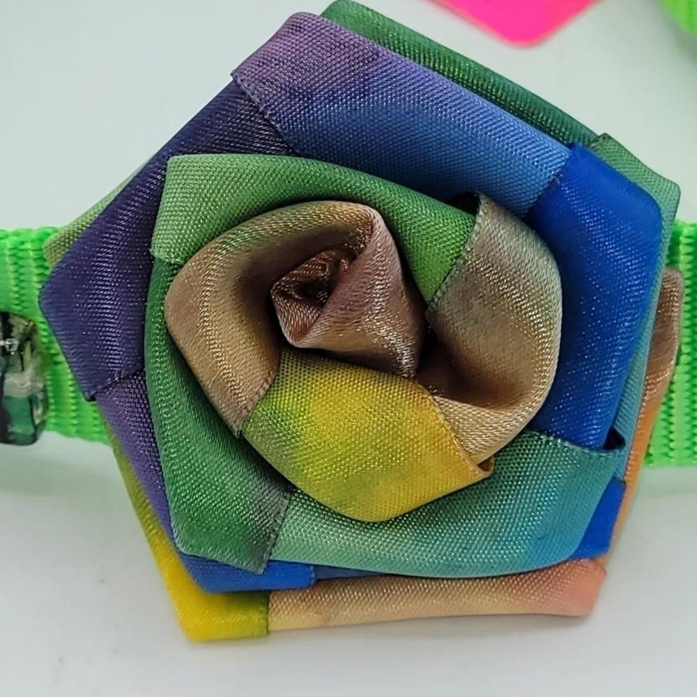 Dog Collar PSYCHEDELIC Neon Green Flower Bow Gems And Stones